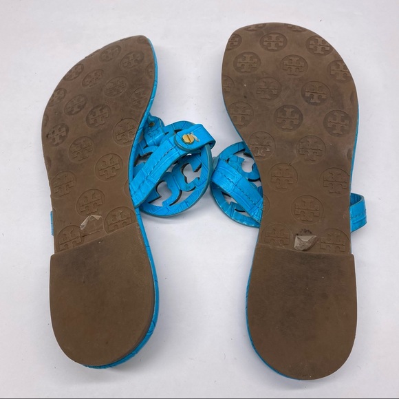 RARE Tory Burch Croc Blue Turquoise Miller Sandals - Picture 8 of 8